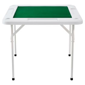 Mahjong Table, 4 Player Folding Domino Table with Wear-Resistant Green Tabletop